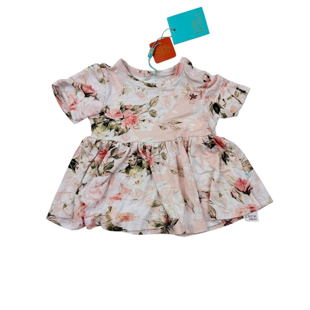 NWT Posh Peanut Vintage Pink Rose Short Sleeved Peplum Top
